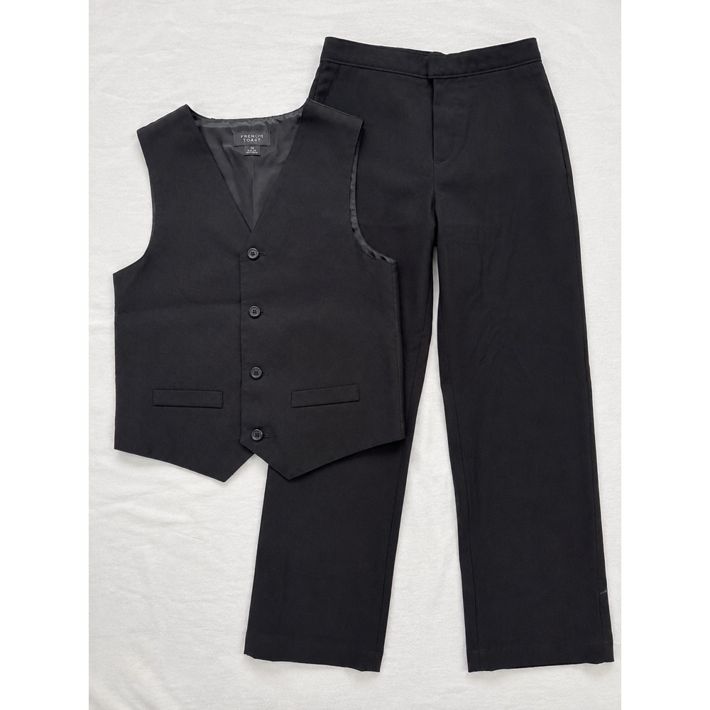 Van Heusen Boys Black 2 Piece Suit Set Vest and Pants Size 10 Regular Formal